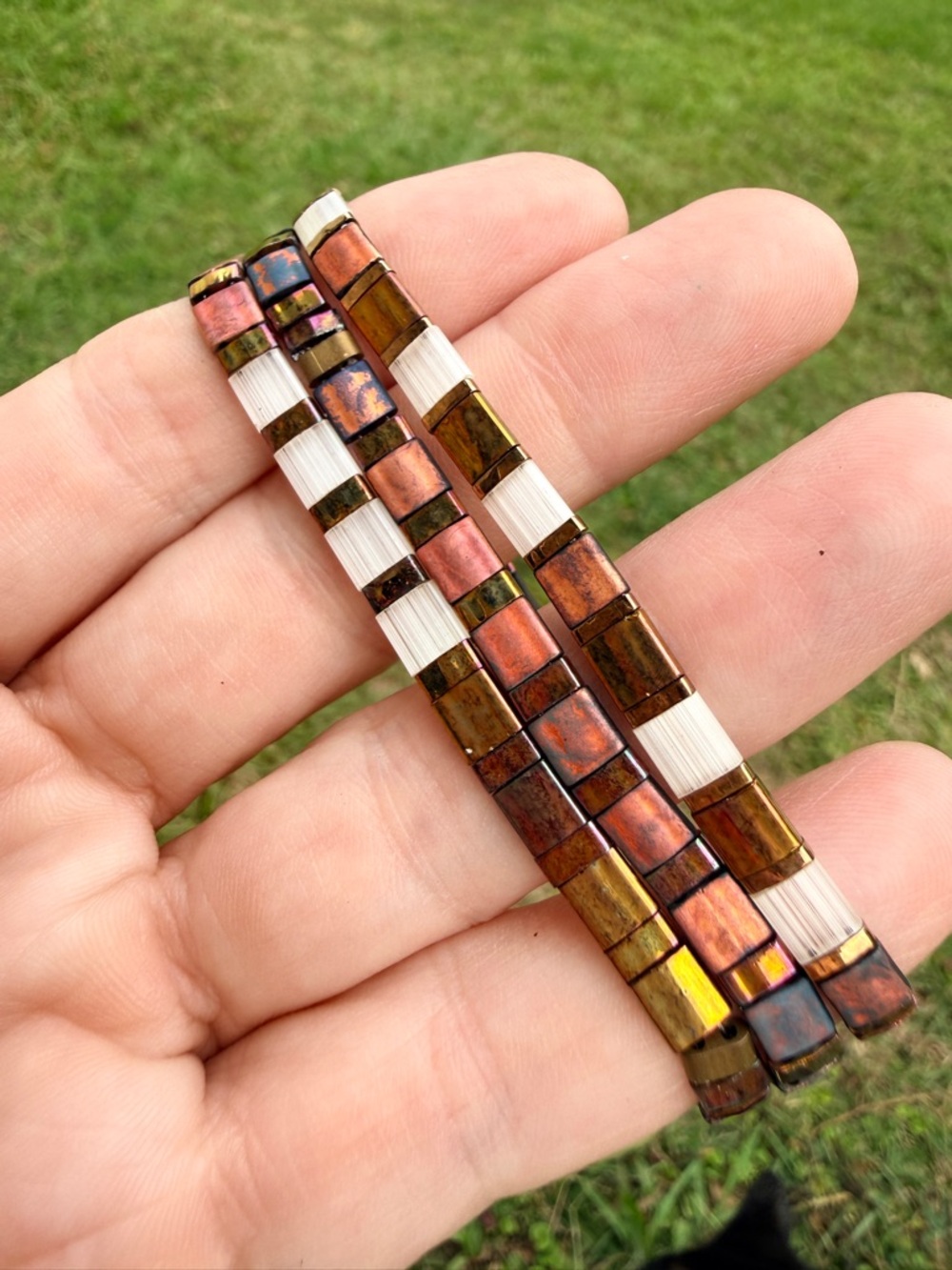 Multi-Tone Hematite & Ivory Tile Stretch Bracelet - Women's Jewelry